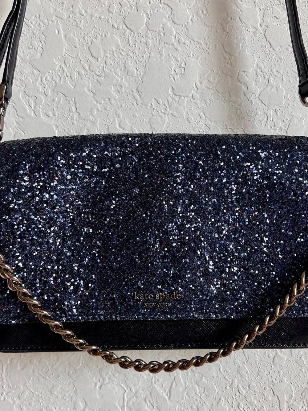 kate spade Navy Glitter Crossbody with Chain Handbag